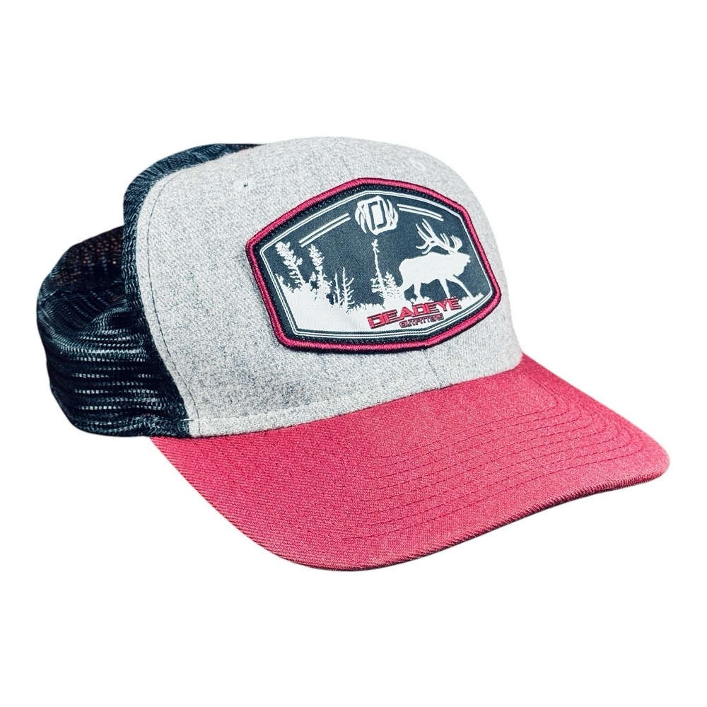 Deadeye Outfitters Elk Patch Logo Snapback Trucker Hat Mesh Back Cap Maroon Gray - Picture 7 of 10